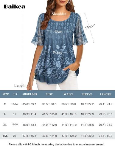 قمصان نسائية ذات أكمام مكشكشة، بلوزات زهرية أنيقة، قميص شبكي متعدد الطبقات in Kuwait