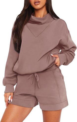 LASLULU طقم ملابس نسائية مكون من قطعتين سويت شيرت كبير الحجم وسروال قصير للتمرين 2024 طقم بيجامات مريحة غير رسمية in Kuwait