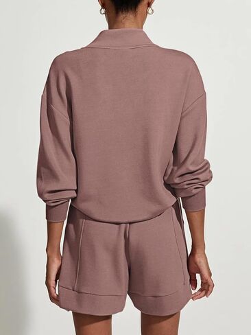 LASLULU طقم ملابس نسائية مكون من قطعتين سويت شيرت كبير الحجم وسروال قصير للتمرين 2024 طقم بيجامات مريحة غير رسمية in Kuwait
