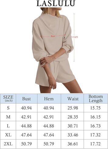 LASLULU طقم ملابس نسائية مكون من قطعتين سويت شيرت كبير الحجم وسروال قصير للتمرين 2024 طقم بيجامات مريحة غير رسمية in Kuwait