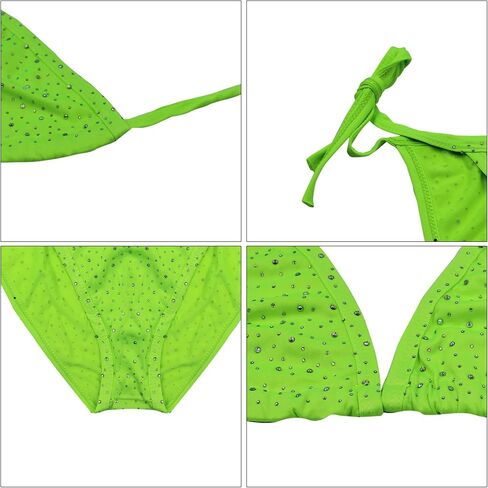 المرأة مثير الرسن لامعة حجر الراين مجموعة البكيني قطعتين مثلث التعادل الجانب ثونغ ملابس السباحة المايوه بحر in Kuwait