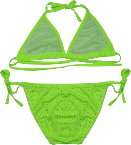 المرأة مثير الرسن لامعة حجر الراين مجموعة البكيني قطعتين مثلث التعادل الجانب ثونغ ملابس السباحة المايوه بحر in Kuwait