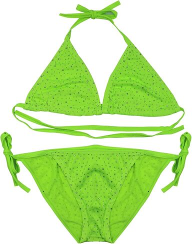 المرأة مثير الرسن لامعة حجر الراين مجموعة البكيني قطعتين مثلث التعادل الجانب ثونغ ملابس السباحة المايوه بحر in Kuwait