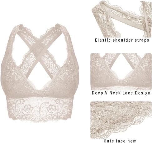 SHEKINI Women's Lace Bra Wire Free Padded Cross-Back Longline Pullover Racerback Bralette Top in Saudi Arabia