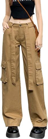 Y2K سروال البضائع جيب رفرف للنساء استرخاء صالح عالية الخصر مستقيم واسعة الساق 90s السراويل الفضفاضة الشارع الشهير مع جيوب in Kuwait