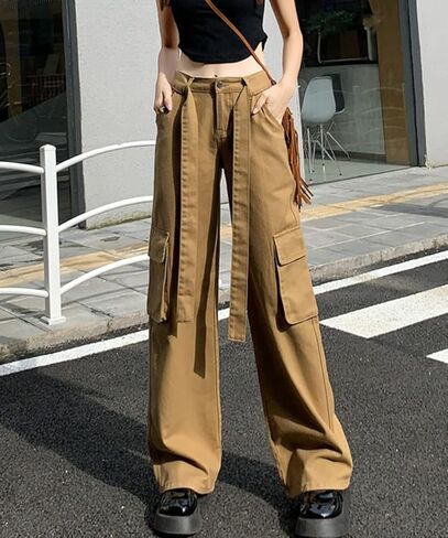 Y2K سروال البضائع جيب رفرف للنساء استرخاء صالح عالية الخصر مستقيم واسعة الساق 90s السراويل الفضفاضة الشارع الشهير مع جيوب in Kuwait