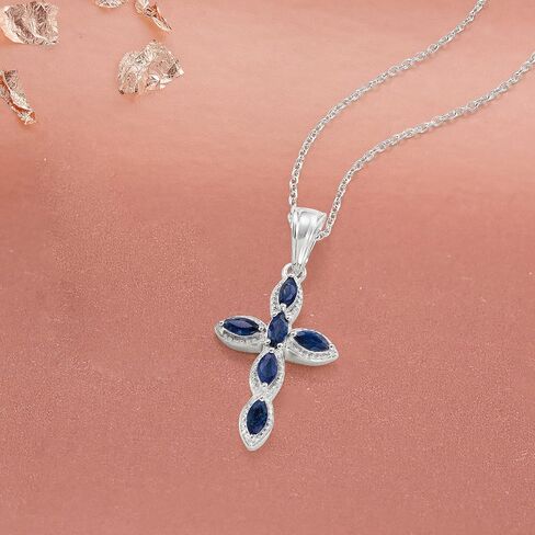 Ross-Simons 0.80 ct. t.w. Sapphire Cross Pendant Necklace in Sterling Silver. 20 inches in Saudi Arabia