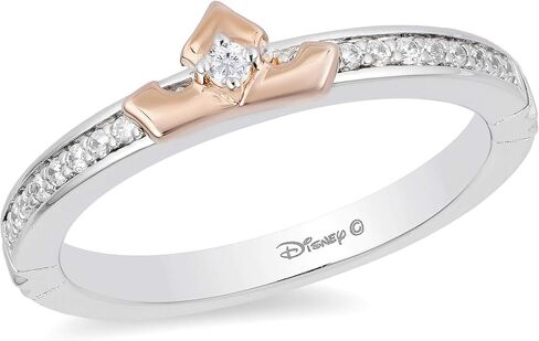 Jewelili Enchanted Disney Fine Jewelry Sterling Silver and 10K Rose Gold 1/10 CTTW Aurora Tiara Ring in Saudi Arabia