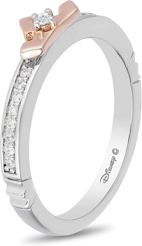 Jewelili Enchanted Disney Fine Jewelry Sterling Silver and 10K Rose Gold 1/10 CTTW Aurora Tiara Ring in Saudi Arabia