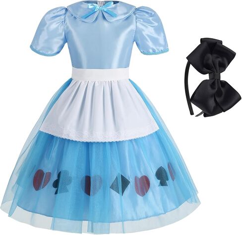 زي أليس للفتيات من Kosgraiy، فستان أليس للفتيات الصغيرات مع عصابة رأس على شكل مريلة، فستان الأميرة الأزرق الفاخر للفتيات الصغيرات in Kuwait