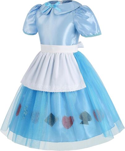 زي أليس للفتيات من Kosgraiy، فستان أليس للفتيات الصغيرات مع عصابة رأس على شكل مريلة، فستان الأميرة الأزرق الفاخر للفتيات الصغيرات in Kuwait