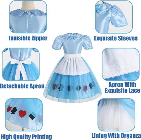 زي أليس للفتيات من Kosgraiy، فستان أليس للفتيات الصغيرات مع عصابة رأس على شكل مريلة، فستان الأميرة الأزرق الفاخر للفتيات الصغيرات in Kuwait