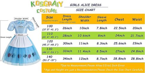زي أليس للفتيات من Kosgraiy، فستان أليس للفتيات الصغيرات مع عصابة رأس على شكل مريلة، فستان الأميرة الأزرق الفاخر للفتيات الصغيرات in Kuwait