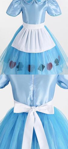 زي أليس للفتيات من Kosgraiy، فستان أليس للفتيات الصغيرات مع عصابة رأس على شكل مريلة، فستان الأميرة الأزرق الفاخر للفتيات الصغيرات in Kuwait