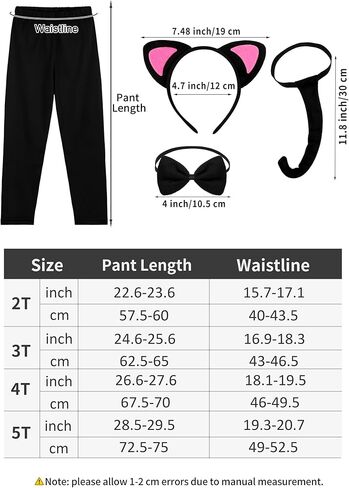 AOTHSO 6 Pieces Halloween Girls Black Cat Costume Set Long Sleeve Pants Headband Bowtie Tail Tutu Skirt Accessories for Kids in Kuwait