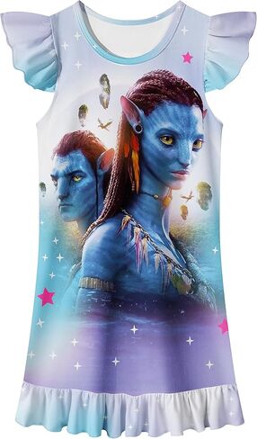 فستان LuckyBaby للفتيات Nite على شكل حرف A وأكمام مكشكشة ورقبة دائرية زي Nite للأطفال من سن 5 إلى 12 سنة in Kuwait