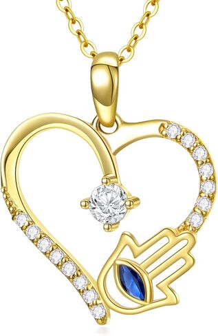 Solid Gold 14K Fatima Hamsa Hand Necklace for Women, Real Gold Heart Pendant Necklace Fine Jewelry Anniversary Birthday Gifts for Her, Wife, Mom, Girlfriend,16''+2'' in Saudi Arabia