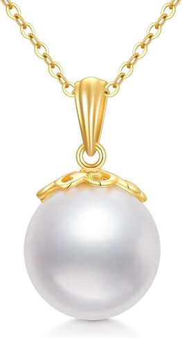 sisgem 14k الذهب الحقيقي اللؤلؤ قلادة قلادة للنساء، الذهب الصلب 9 مم قلادات لؤلؤ المياه العذبة الذكرى السنوية مجوهرات عيد ميلاد هدية للزوجة أمي صديقة 16 ''+ 2'' in Saudi Arabia