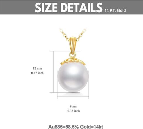 sisgem 14k الذهب الحقيقي اللؤلؤ قلادة قلادة للنساء، الذهب الصلب 9 مم قلادات لؤلؤ المياه العذبة الذكرى السنوية مجوهرات عيد ميلاد هدية للزوجة أمي صديقة 16 ''+ 2'' in Saudi Arabia
