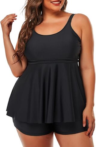 ملابس سباحة تانكيني للسيدات من Firpearl مقاس كبير، ملابس سباحة متواضعة للتحكم في البطن مكونة من قطعتين مع شورت بويشورت in Kuwait