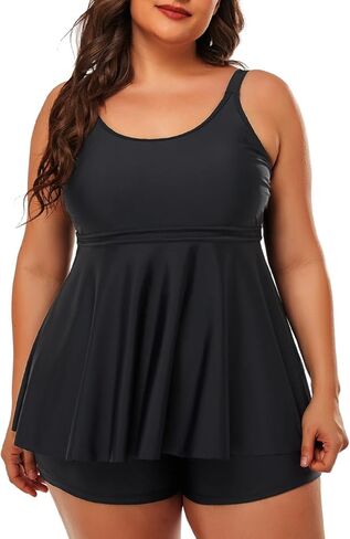 ملابس سباحة تانكيني للسيدات من Firpearl مقاس كبير، ملابس سباحة متواضعة للتحكم في البطن مكونة من قطعتين مع شورت بويشورت in Kuwait