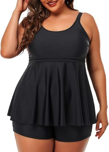 ملابس سباحة تانكيني للسيدات من Firpearl مقاس كبير، ملابس سباحة متواضعة للتحكم في البطن مكونة من قطعتين مع شورت بويشورت in Kuwait