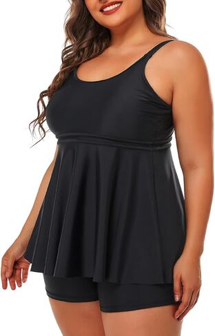 ملابس سباحة تانكيني للسيدات من Firpearl مقاس كبير، ملابس سباحة متواضعة للتحكم في البطن مكونة من قطعتين مع شورت بويشورت in Kuwait