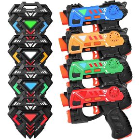 KIZJORYA Laser Tag Guns Set of 4, Laser Tag for Boys Age 8-12 with 4 Infrared Vests & 4 Laser Guns, Multi Players Sports & Outdoor Play Toys, Outside Activity Backyard Games