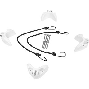 Boat Cooler Mounting Kit White Universal Cooler Tie Down Kit,Fits Most Brands Secures Stops Sliding Fast Removal , Include 4 Corner Pieces, 2 Quick-Connect Stretch Straps