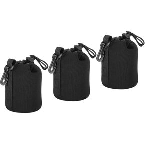 PATIKIL Camera Lens Bag, 3 Pcs 3.9" ID x 9.8" H Drawstring Lens Pouch with Thick Protective Neoprene, Lens Case for DSLR Camera Lens, Water Coffee Cups Black