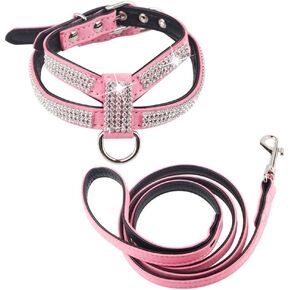 Dogs Kingdom Full Rhinestone Crystal Pet Dog Harness Leash Set Customized Rhinestone Puppy Small Dog Chihuahua Harness Leash 2Pcs Black M