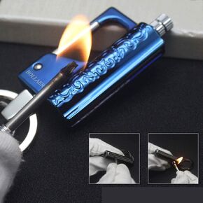 Outdoor Emergency Fire Starter Flint Match Lighter Keychain, Flint Metal Matchstick Fire Starter with Keychain for Camping Hiking Best Gift (Blue)