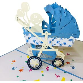 Baby Shower Pop Up Card for Boy Girl by DEVINE Popup Cards | New Baby Stroller Congratulations Card | Welcome Home Baby Shower Card | 3D Gift Card Thank You Love | Congratulations Baby Card