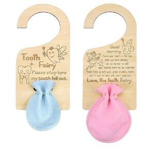 Tooth Fairy Door Hanger Set, with Tooth Bags Encourage Gift for Lost Teeth Kids, 4 Piece Set
