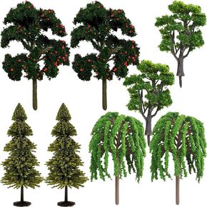 Model Miniature Forest Plastic Toy Trees Bushes Rainforest Diorama Supplies Train Scenery Plant Crafts Apple Weeping Willow Oak Conifers 8