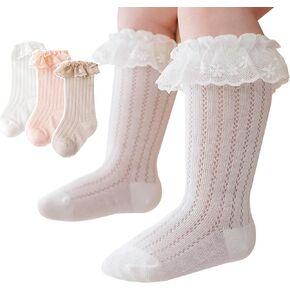 Apone Fatu Baby Knee High Socks Non Slip Grip Ankle Socks Ruffled Long Stockings for Infants Toddlers Kids Boys Girls