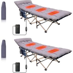 Camping Cot, Heated Camping Cot Folding Cot for Adults with Heated Mattress, Folding Bed, Carry Bag, Pillow & Side Mesh Holders Holds Weights Up to 500Lbs (Set of 2 Grey) in Kuwait