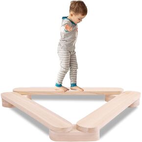 Balance Beam, Stepping Stones for Kids, Montessori Toy - Build Coordination and Gross Motor Skills for Kids and Toddler, Gymnastics Obstacle Course Indoor Outdoor Use (3pcs,Natural Color)