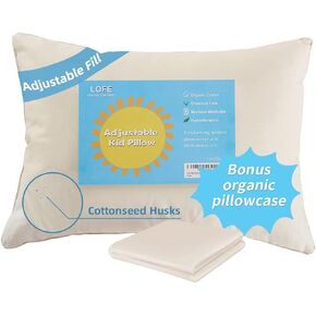 LOFE Organic Pillow with Pillowcase - 13x18 Toddler Pillow with 100% Organic Cotton Shell, Adjustable Loft Organic Toddler Pillow, Machine Washable, Soft, Perfect for Toddlers&Kids&Travel