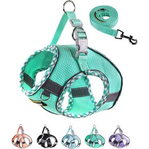 Dog Harness & Leash Set Adjustable for Small Medium Puppies, No Pull & Step in, Mesh Reflective Vest Harnesses for Walking Running Training, S Purple Texture