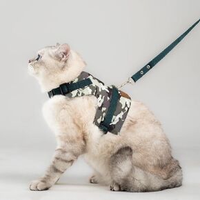 Cat Harness and Leash Set, Cats Escape Proof - Adjustable Kitten Harness for Large/Medium/Small Cats, Walking Travel Petsafe Harness (Avocado, Large)