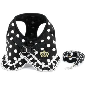 SMALLLEE_LUCKY_STORE No Pull Polka Dot Small Dog Puppy Cat Harness with Crown, Soft Mesh Padded Vest Harness and Leash Set for Girls,Pink M