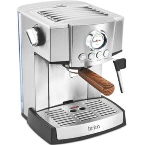 brim 15 Bar Espresso Machine, Cappuccino, Americano, Latte and Espresso Maker, Milk Steamer and Frother, Removable Parts for Easy Cleaning, Stainless Steel/Wood Accents, wood finish handle (50030)