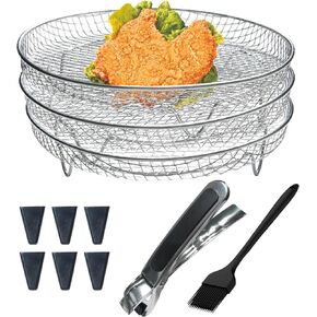 Air Fryer Racks Stainless Steel 11Pcs Air Fryer Universal Accessories, 3 Layer Stackable Dehydrator Racks With Oil Brush and Clamp, Air Fryer Basket Tray Fit Air Fryer, Oven, Pressure Cooker