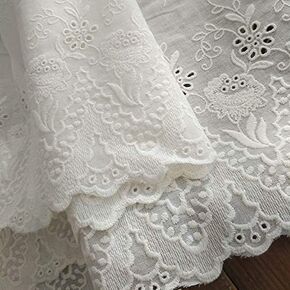 IRIZ Lace Embroidery 2 Yards of 10.6 inches Width Premium Vintage Floral Embroidery Eyelet Cotton Lace Fabric Trim