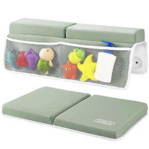 beiens Bath Kneeler and Elbow Rest Pad Set - 1.5'' Comfortable Thicker Baby Bath Kneeler Pads, Quick Dry Kneeling Pad for Baby Bath Time, Non-Slip Knee & Arm Support Bathtub Mat with Toys Organizer