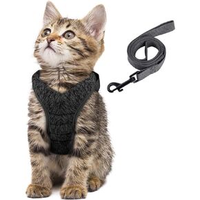 Simpeak Small Cat Harness and Leash for Walking Escape Proof Set,Adjustable Step in Outdoor Pet Vest Harness and Leash for Cats and Dogs Small Medium Large, Black, Medium Size (Chest: 11"-13")