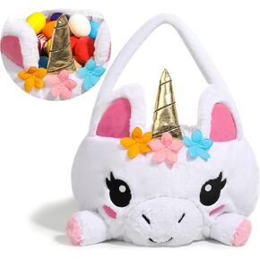 JOYIN Large Unicorn Basket 17" x 10.5", Easter Plush 3D Unicorn Basket for Baby Girls Boys Spring Egg Hunting, Party Supplies, Decorations