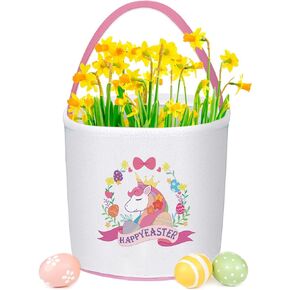 PARTYWIND Unicorn Easter Basket for Girls Gifts, Easter Unicorn Gift Basket Empty for Kids Egg Hunt Games Toys, Happy Easter Party Supplies Favors Decorations, Goodie Gift Bag for Children