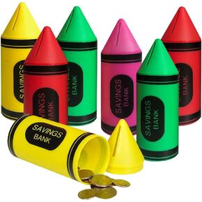 ArtCreativity Crayon Piggy Bank for Kids, Set of 12, Fun Money Saving Coin Banks for Loose Change, 4 Vibrant Colors, Crayon Birthday Party Favors, Best Goodie Bag Fillers for Boys and Girls, 6 Inch